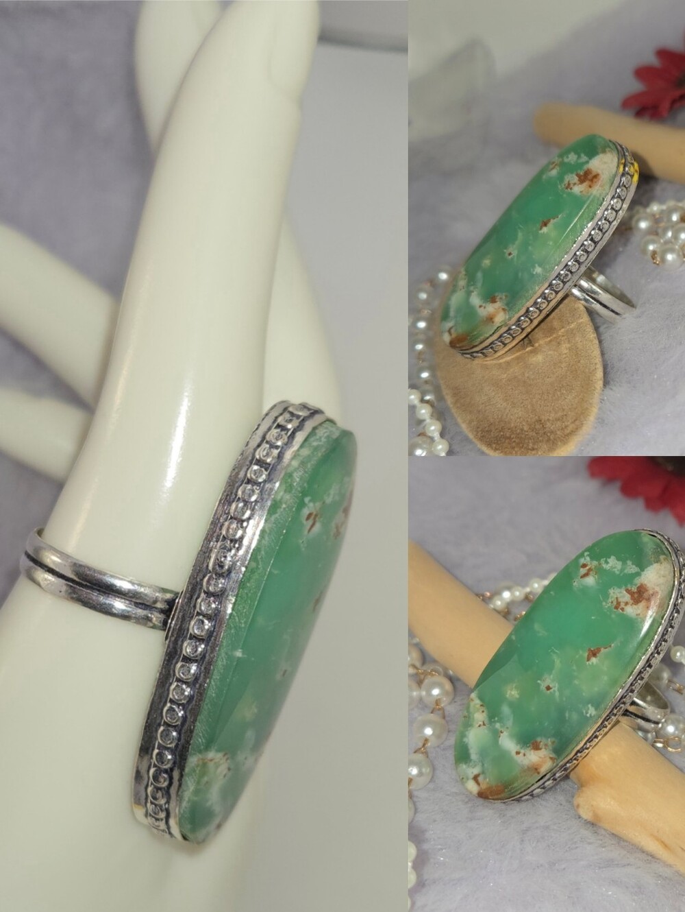 Massive Natural Chrysoprase Gemstone Chunky Handmade Ring - Picture 6 of 7